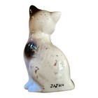 Vtg Japan Porcelain Cat Figurine 3 75    Kitten White Black Spots Green Eyes