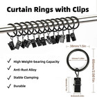 50pcs Curtain Rings With Clips - Black Metal Drapery Rings With Clips 1 26 Inch