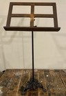 Antique Victorian Cast Iron Adjustable Music Stand W  Hinged Oak Top
