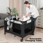 Black Portable Crib Playpen 4-in-1 With Changing Table Carry Bag