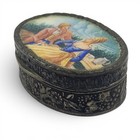 Antique Italian 800 Silver Enamel Pill Box Victorian Lady   Man Courting Couple