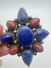 Tibetan Nepal 925 Sterling Silver Lapis   Coral Pendant