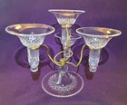 19 C Stuart Epergne Cut Crystal Brass Arms 4 Flutes   Crystals Base