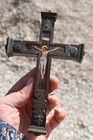 Antique 19thc Wood Metal Hand Paint Jesus Crucifix Rare