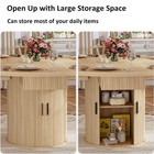 47 Inch Round Oak Dining Table For 4 With Fluted Base Storage Shelf 4 Drawers