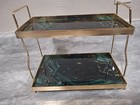 2-tier Metal Serving Cart W  Handles  Gold Frame  Green black Marbled