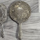 Vtg Silver Plated Vanity Set Hand Mirror  Hair Brush And Comb Heavy 