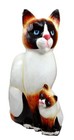 Balinese Wood Handicrafts Adorable Blue Eyed Feline Cat   Kitten Family Figurine