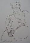 Original Expressive Graphite Pencil Drawing Of A Standing Male Nude Censored
