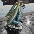 Two-headed Dragon Statue Figurine Green   Tan Wings On Rock Base Fantasy