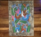 Vintage Pacific Islands Tapa Bark Cloth 22    X 15 5    Flower Bird Animal Folk Art