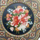 Vtg Dutch Holland Biscuit Tin Mosaic Look Floral Embossed Round Metal Beautiful 