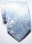 New Classic Paisley Light Blue White Jacquard Woven 100  Silk Men s Tie Necktie