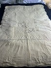 Vtg 50s Yellow Baby Quilt - Hand Embroidered Sleeping Bunnies 43 x62  Scalloped