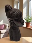 Vintage 8    Heavy Ebony Wood Hand Carved African Tribal Womens Figure Bust Statue