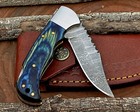 Damascus Handmade Back Lock Folding Pocket Knife Camping Hunting Knife Pouch