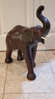 Vtg Large Leather Wrapped Elephant Dark Brown 23 tall Trunk Up Statue Safari