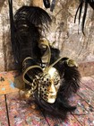 Carnival Face Mask With Feathers And Golden Decorations - Mask For Ornamental Use