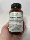 Vtg Merck Apothecary Pharmacy Brown Amber Glass Bottle With Lid Boric Empty