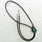 Vintage Navajo Men   s Western Bolo String Tie Nickel Silver   Turquoise Slide 38 