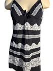 Victorias Secrets Black white Lace Trim Slip  V-neck  Adjustable Straps M