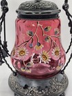 Antique Wilcox Pickle Castor Cranberry Glass Hand Painted Floral Silverplate