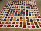 Granny Square Knit Handmade Crochet Afghan Blanket Throw Vintage Rainbow 64x60