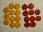Vtg 21 Piece Bakelite Swirled Butterscotch   Red Backgammon Checkers 1 25 