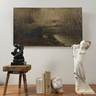 Antique 19th Century Moonlit Nocturne Seascape With Two Figures  oil On Canvas 