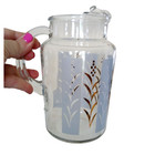 Vintage 7  Mcm Frosted Glass Ice-lip Pitcher Retro Glass Pitcher Blue Gold 