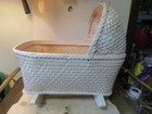 Vintage 1970   s Rocking Doll Cradle White Wicker Fiber Craft Baskets 18 x11 