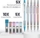Pastel Mechanical Pencil Set With Black Lead And Eraser Refills  0 3  0 5  0 7  
