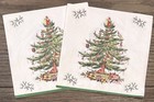 2- Vintage Christmas Tree Beverage Size Paper Napkins For Crafts