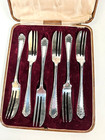Antique Set Of 6 English Silver Plate  Oyster Fork Set   Case Je   S Sep
