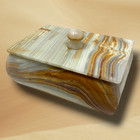 Vintage Banded Onyx Stone Lidded Trinket Box Jewelry Keepsake Vanity Decor Box