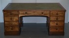 Rare Victorian Four Sided Quad Pedestal Desk In Flamed Mahogany Green Leather