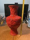 Antique Chinese Red Cinnabar Lacquer Carved Vase