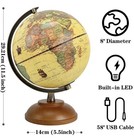Illuminated World Globe With Wood Stand  8   Vintage Globes For Adults  Light   