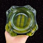 Mid Century Vintage Ashtray Glass Bowl Avocado Green Color Glass Dish 6 w 1 5 t