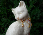 White Cat Porcelain China Figurine Sitting Necklace Jewelry Collar Fancy Kitten