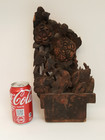 Antique Asian Hand Carved Wood Architectural Piece Birds Flowers 13 5  Tall