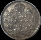 1917 Canada 5 Cents Small Silver Coin Cleaned