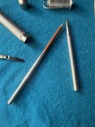 Antique Silver Plated Nickel Travelling Writing Set  Inkwell Pen Pencil Knife