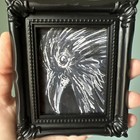 Print Of My Art Raven Crow halloween  cute miniature Painting small  Framed