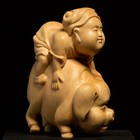 D101 - 2  Boxwood Carved Netsuke Figurine   Lovely Kid Riding Pig