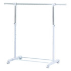 Heavy Clothes Hanger Adjustable Height  Rolling Garment Rack Metal Chrome White