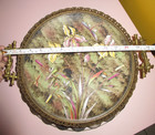 Antique French Centerpiece Bronze Mount Pottery Raised Enamel Irises W Dragonfly