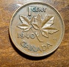 1940 Canada  1 Cent  King George Vi Penny  Copper One Cent Coin  Canadian