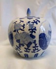Large Vtg Chinese Porcelain Blue   White Melon Jar  Marked  9 5  X 8 