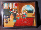 Chinese Reverse Painting On Glass  interior Scene Children With Instruments 